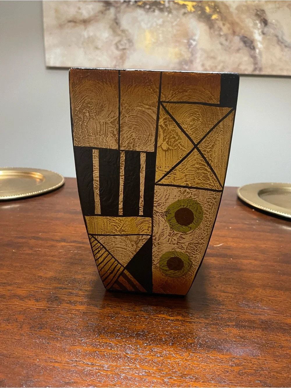 Decorative Geometric Gold and Black Vase